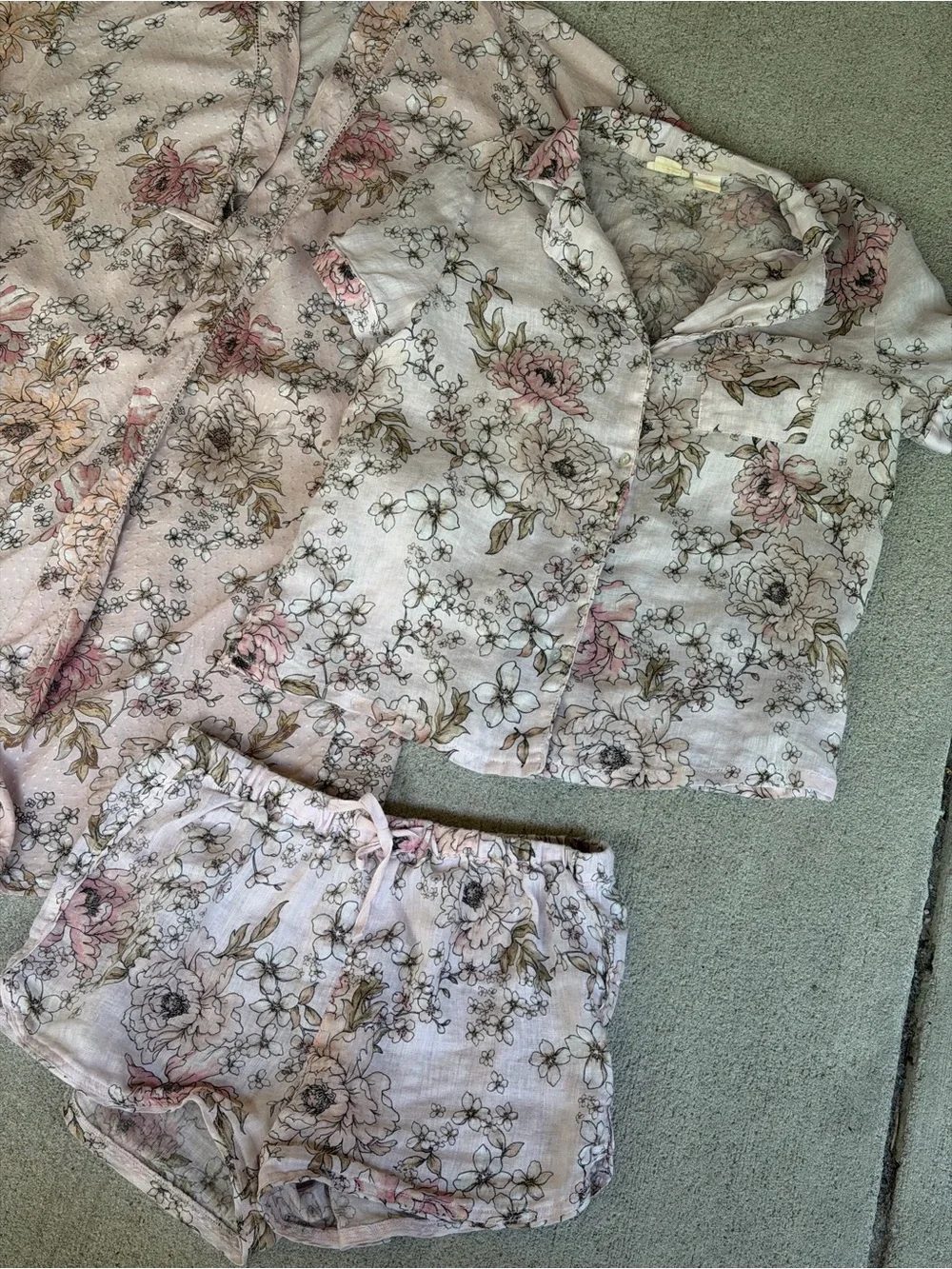 Floral Linen & Cotton Pajama Set - Robe + PJ Set